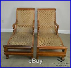 Anglo Indian Antique British Colonial Pair Caned Recamiers Chaise Lounges