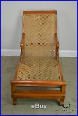 Anglo Indian Antique British Colonial Pair Caned Recamiers Chaise Lounges
