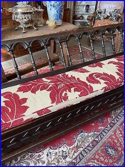 Antique 17th Century Venetian Walnut Palatial Settle Hall Bench withCustom Cushion