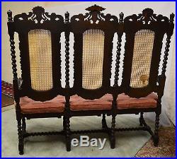 Antique 1800's Carved Oak Barley Twist Settee Sofa Bench