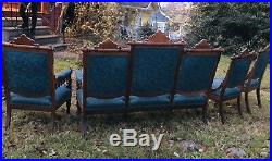 Antique 1800s 4 Pc Eastlake Victorian Parlor Suite Carved Ornate Settee Chairs