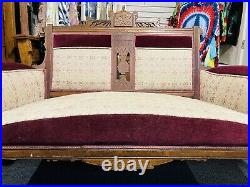 Antique 1800s Eastlake Settee Victorian Parlor Sofa Couch Burled Walnut Carved