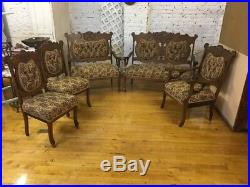 Antique 1800s Eastlake Victorian Settee Love Seat and Three Chairs CSB5