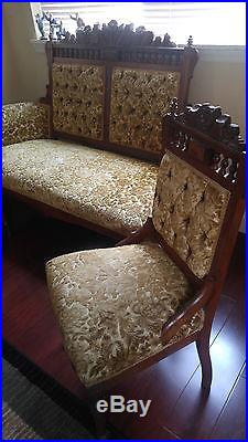 Antique 1800s Eastlake Victorian Settee Love Seat and Two Chairs