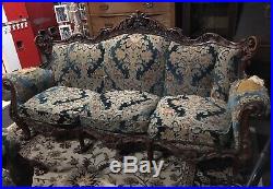 Antique 1800s Sofa & Two Chairs French Italian Victorian Carved Ornate Large Set
