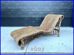 Antique 1930s Art Deco Rattan Wicker Bamboo Chaise Lounge Daybed