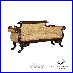 Antique 19th C. American Empire Carved Mahogany Sofa