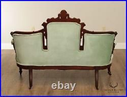 Antique 19th C. Victorian Eastlake Aesthetic Inlaid Carved Walnut Parlour Settee