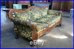Antique 19th Century American Empire Walnut Burlwood Camelback Sofa Couch