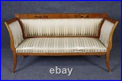 Antique 19th Century Inlaid Walnut Mixed Woods Continental Biedermeier Settee