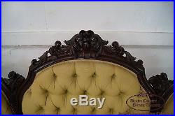 Antique 19th Century Victorian Carved Rosewood Settee Loveseat
