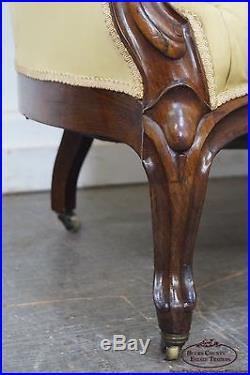 Antique 19th Century Victorian Carved Rosewood Settee Loveseat