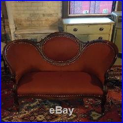 Antique 19th century walnut Victorian sofa love seat settee couch new upholstery