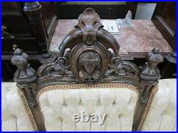 Antique 3 Peice American Renaissance Settee with Silk Upholstery
