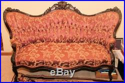 Antique 3 Piece Victorian Parlor Set Couch Settee & 2 Sidechairs Circa 1800