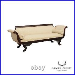 Antique American Classical Empire Carved Mahogany Claw Foot Sofa