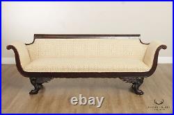 Antique American Classical Empire Carved Mahogany Claw Foot Sofa