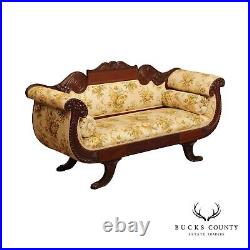 Antique American Empire Carved Mahogany Classical Sofa