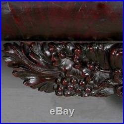 Antique American Empire Carved Mahogany Upholstered Scroll Arm Settee