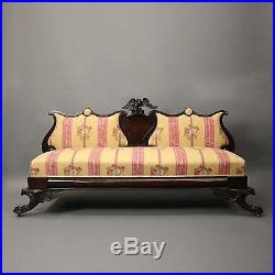 Antique American Empire Carved Mahogany Upholstered Sofa withFigural Eagle, c1820
