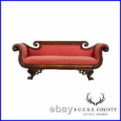 Antique American Empire Classical Carved Mahogany Sofa