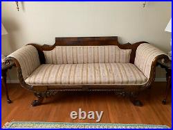 Antique American Empire Federal Couch Classical Carved Mahogany Sofa