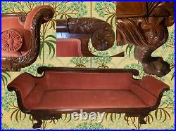 Antique American Empire Mahogany Sofa, Victorian paw foot Neoclassical