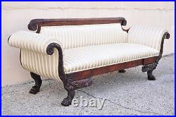 Antique American Empire Regency Mahogany Paw Feet Roll Arm Sofa