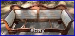Antique American Empire Sofa w Rose Carved Crest Reupholstered 80in U. S. A