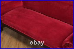 Antique American Empire Style Carved Mahogany and Velvet Sofa