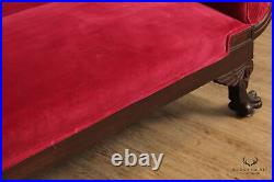 Antique American Empire Style Carved Mahogany and Velvet Sofa