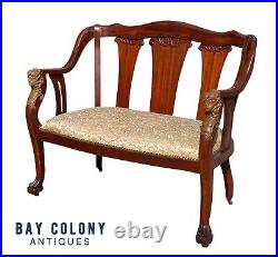 Antique Art Nouveau Mahogany Settee With Figural Carvings Attributed Rj Horner