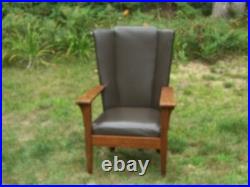 Antique Arts & Crafts High Back Chair Wood and Leather
