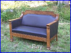 Antique Arts & Crafts Oak Loveseat Couch Sofa Oak and Leather