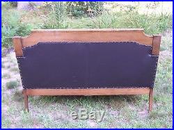 Antique Arts & Crafts Oak Loveseat Couch Sofa Oak and Leather