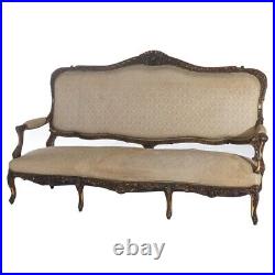 Antique Austrian Victorian Rococo Revival Heavily Carved Floral & Giltwood Sofa