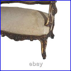 Antique Austrian Victorian Rococo Revival Heavily Carved Floral & Giltwood Sofa