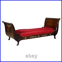 Antique Bed, Day Bed, French Empire Style, Mahogany, Bronze Swan Mount, 1800's