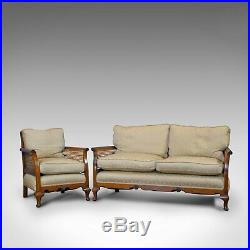 Antique Bergere Suite, English, Beech, Cane, Chair, Sofa, Set, Edwardian C. 1910