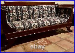 Antique Biedermeier Style Sofa Carved Mahogany Swept Arms