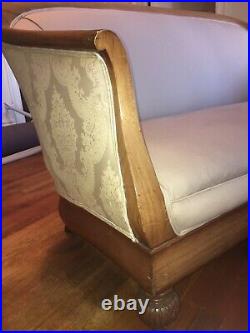 Antique Biedermeir Settee Sofa Loveseat Parlor Carved Jacquard Upholstered 19thc