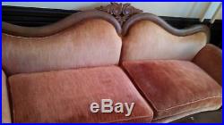 Antique Camel Back Sofa Wood Frame & Red Velvet Upholstery
