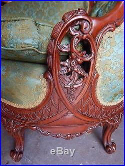 Antique Carved Art Nouveau Sofa, Couch, Settee With Down Feather Single Cushion