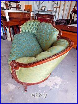 Antique Carved Art Nouveau Sofa, Couch, Settee With Down Feather Single Cushion