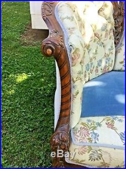 Antique Carved French Tuffted Sofa