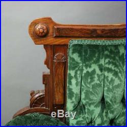 Antique Carved Walnut Eastlake Six-Piece Parlor Set with Velvet Upholstery