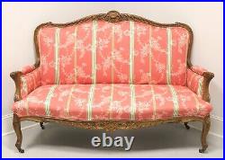Antique Carved Walnut French Country Louis XV Style Settee on Casters