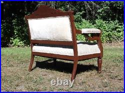 Antique Carved Walnut Victorian Eastlake Settee Loveseat Entry Bench Sofa
