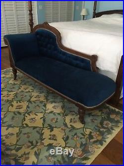Antique Chaise Lounge with castors blue velvet