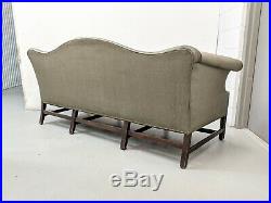 Antique Charcoal Gray Silk Chippendale Camel Back Sofa Down Feather Regency vtg